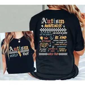 Autism World Tour   Shirt, Autism Awareness Shirt, Autism Teacher Gift, Neurodiversity Tee, Sped Teacher, Autism Mom Shirt, Pure Cotton Round-neck T-shirt, Machine Washable, Suitable for Daily Wear, Exercise and Vacation Top Womenswear