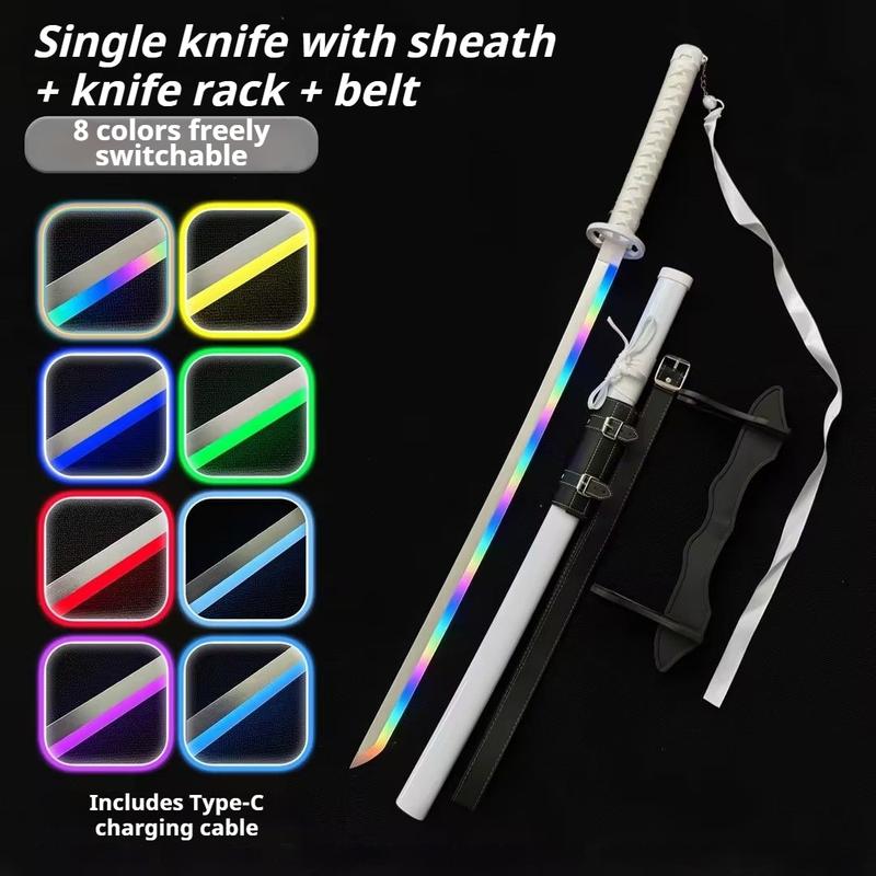 DKD SnagIt Shirayuki LED Light-Up Cosplay Toy Blade 40" Rechargeable Pre-Assembled Anime-Inspired Plastic Prop with Belt Display Stand & Fun Spinner