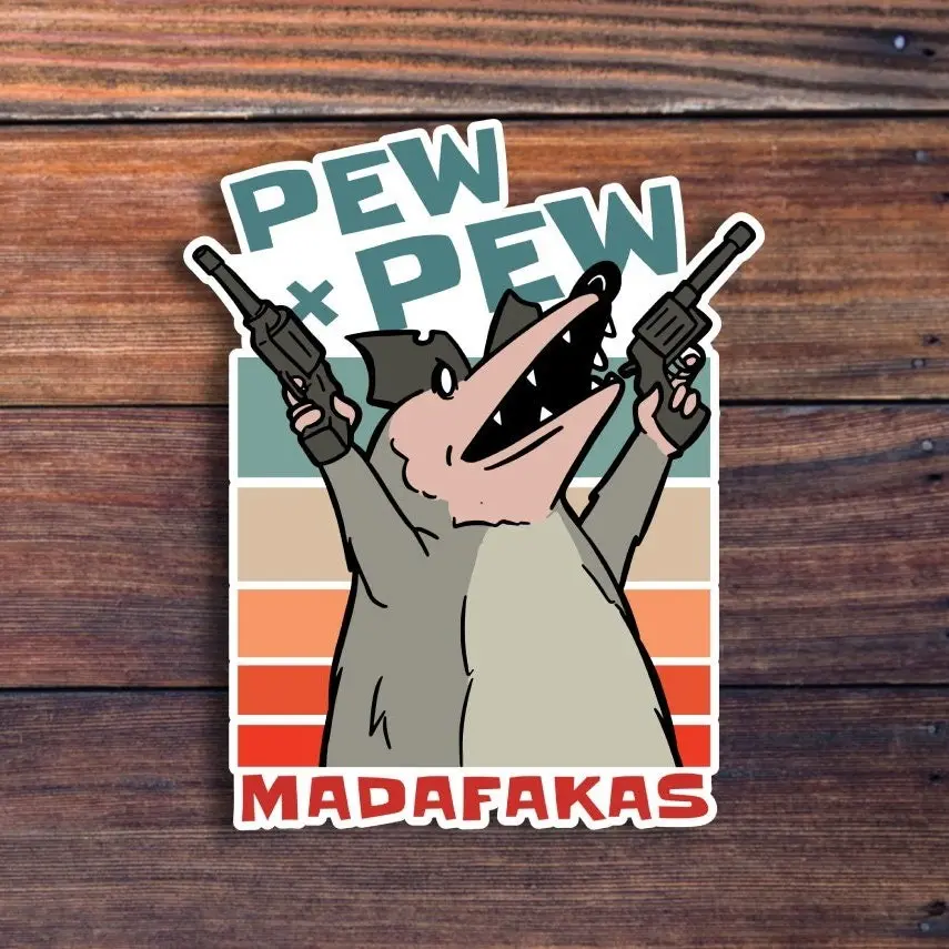 Pew Pew Funny Rat Glossy Vinyl Sticker Waterproof Cartoon Animal Decal