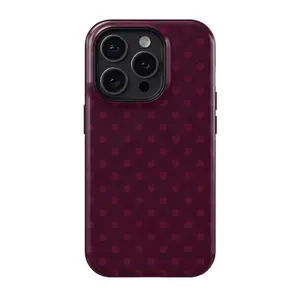 Burgundy Polka Dot Phone Case for iPhone 17 ProMax 16Promax Pro Plus 15 14 13 12 Samsung 25 Ultra Plus 24 23 22 Double Layer Protective Cover Stylish Shockproof Casing Custom Monogram Striped Glitter Electroplated Transparent Girly iPad with Pen Slot