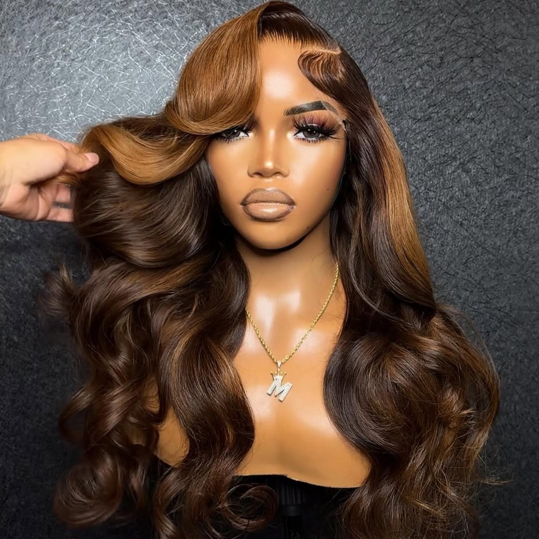 KEPHARE Copper Brown Highlight Wear and Go Glueless Wigs Human Hair Pre Cut 5x5 HD Lace Closure Wigs No Glue with Pre Plucked Hairline 180% Density Lace Front Wig