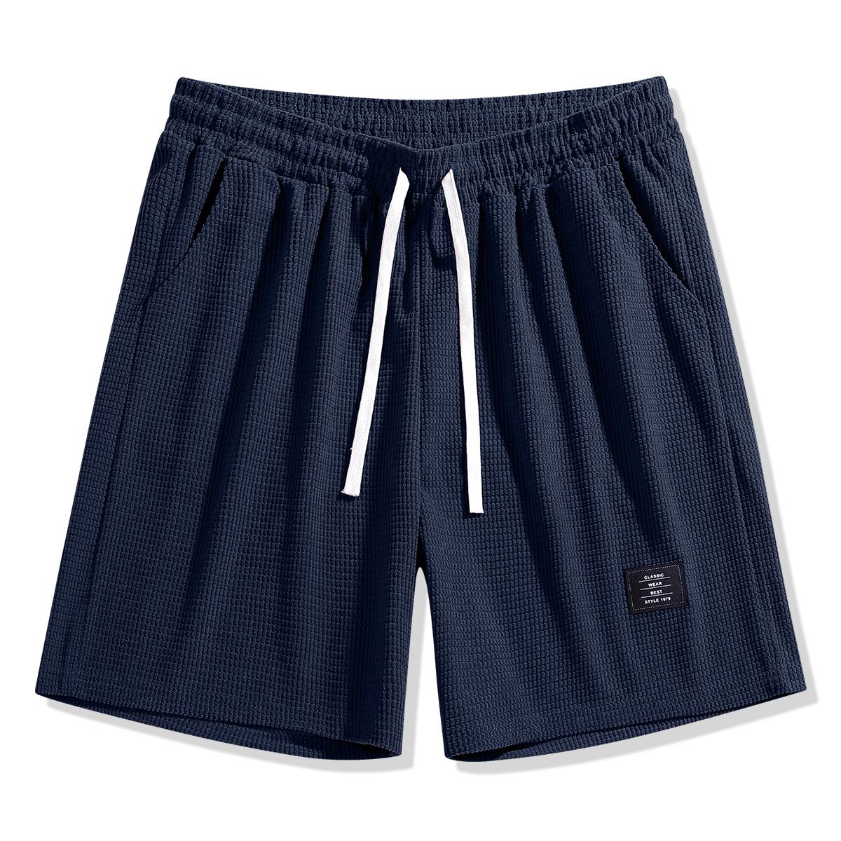 Men'S Lightweight Polyester Casual Shorts with Drawstring Waist - Breathable Textured Fabric, Pockets for Beach, Outdoor & Casual Attire -  Regular Fit, Adjustable Comfort | Simple Design | Durable Fabric