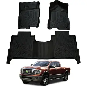 Canvcle Custom Fit Floor Mats for Nissan Titan Crew Cab 2017-2024 & Titan XD 2016-2024 All Weather 1st & 2nd Row Carpet Liners Black Premium TPE Material Odorless Easy Cleaning