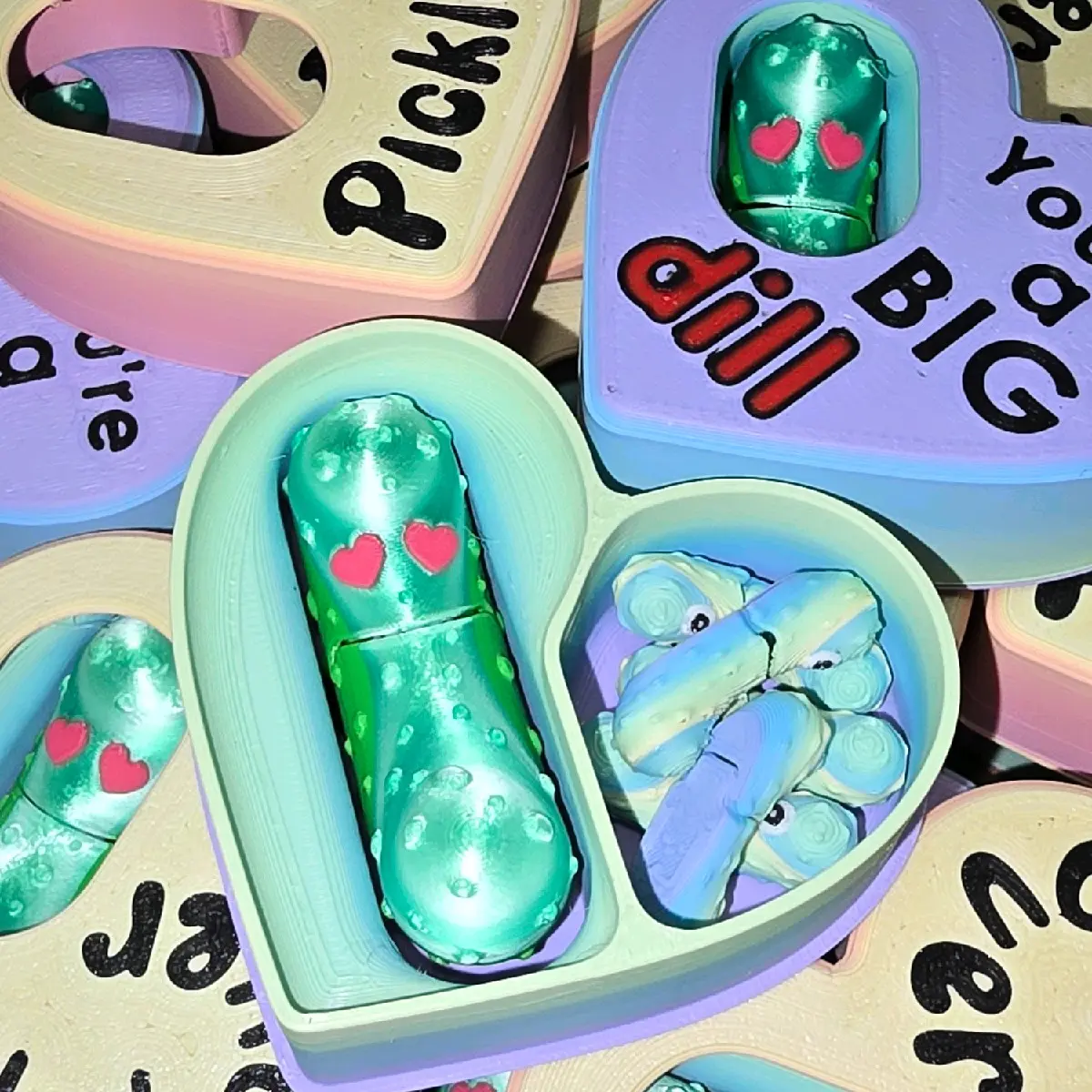 Love Pickle and 5 Micro Mini for Valentine's Day - 3D Printed Articulating Fidget Toy, USA, High-Quality Materials, Interactive Play