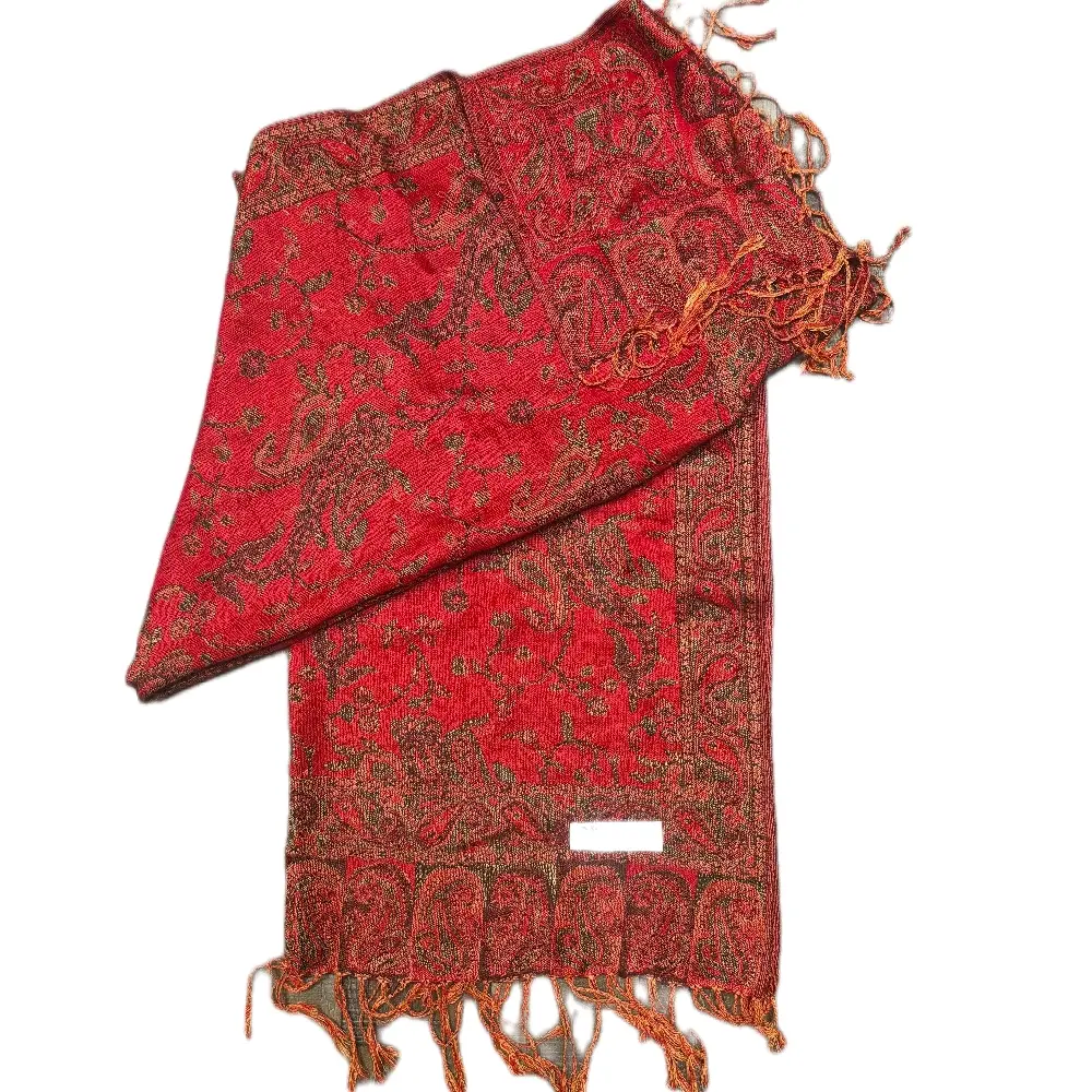 Pashmina Scarf/Shawl - Red with Fringe, Soft and Cozy, Perfect for Layering