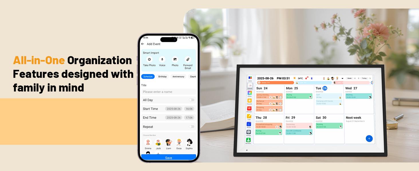 2026 Smart Family Calendar — 10.1"/15.6" HD Touchscreen, WiFi Sync, 64GB Storage, Auto Rotation, Family Schedules & Chores, Smart Reminders, Perfect Gift for Parents & Busy Households, AiMOR App Sync!
