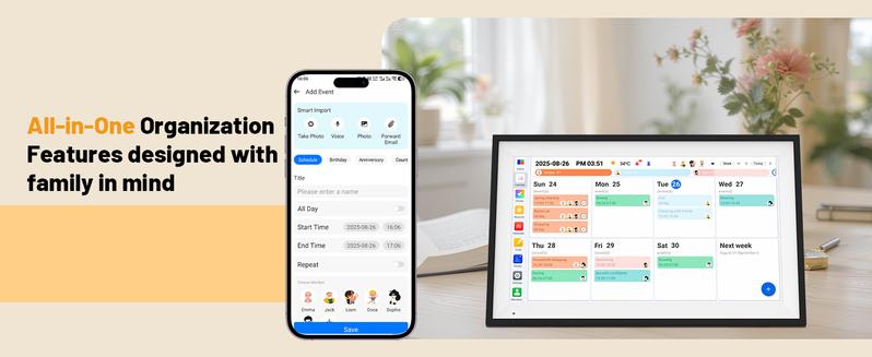 2026 Smart Family Calendar — 10.1"/15.6" HD Touchscreen, WiFi Sync, 64GB Storage, Auto Rotation, Family Schedules & Chores, Smart Reminders, Perfect Gift for Parents & Busy Households, AiMOR App Sync!