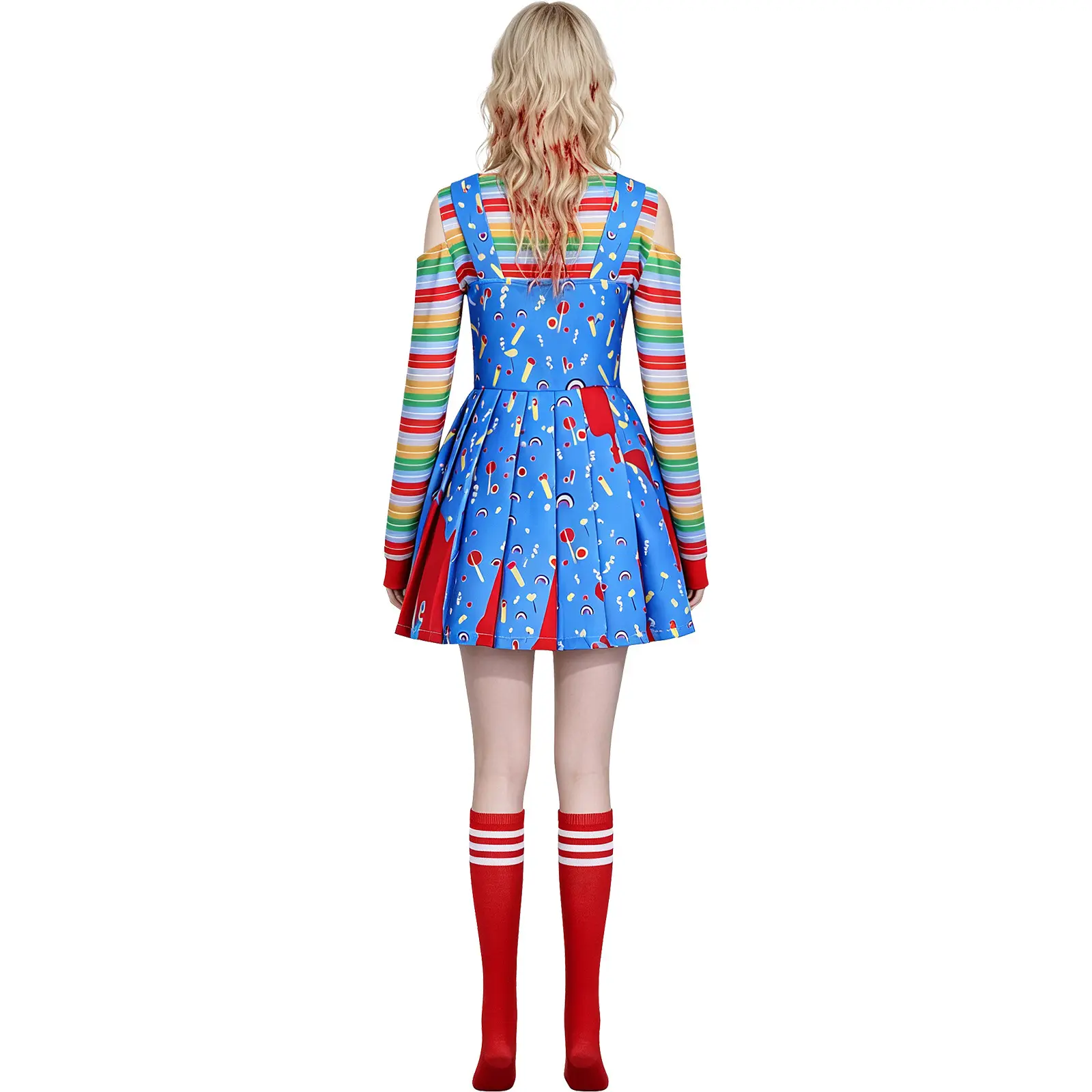 Women's Blue Chucky Horror Movie Character Cosplay Dress - Halloween Costume, Polyester Fabric, Stylish Ready-to-Wear Clothes, Fashionable Style