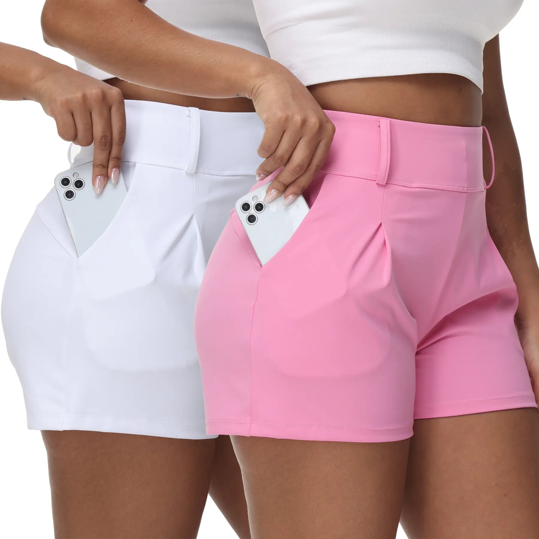 2 Pack Women's  High Waist Golf Shorts with Deep Phone Pockets, Stretch Quick Dry Athletic Shorts, Dressy Lightweight Tennis Workout Shorts for Summer Casual Travel