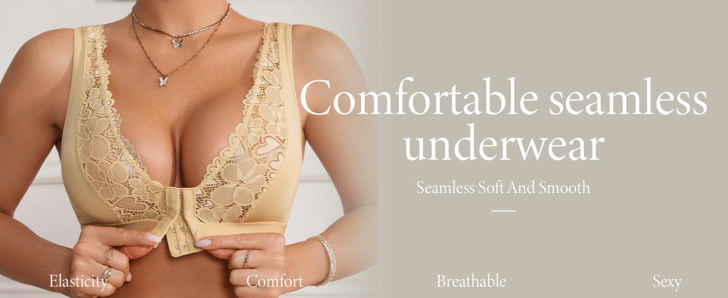 3/6 Pack Women’s Front Closure Lace Bras,Comfortable Seamless Soft no padding Womenswear Bridal bras women minimizer bra bra bras for women