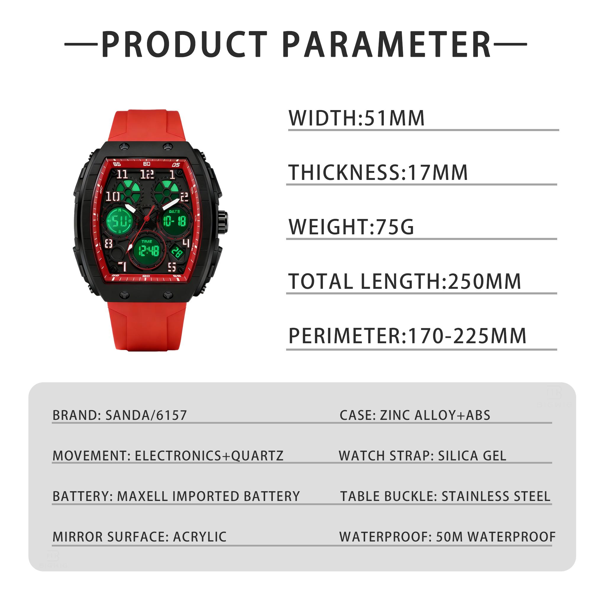 Men's Sporty Digital Analog Watch Water Resistant Dual Time Wristwatch With Luminous Display Alarm And Stopwatch