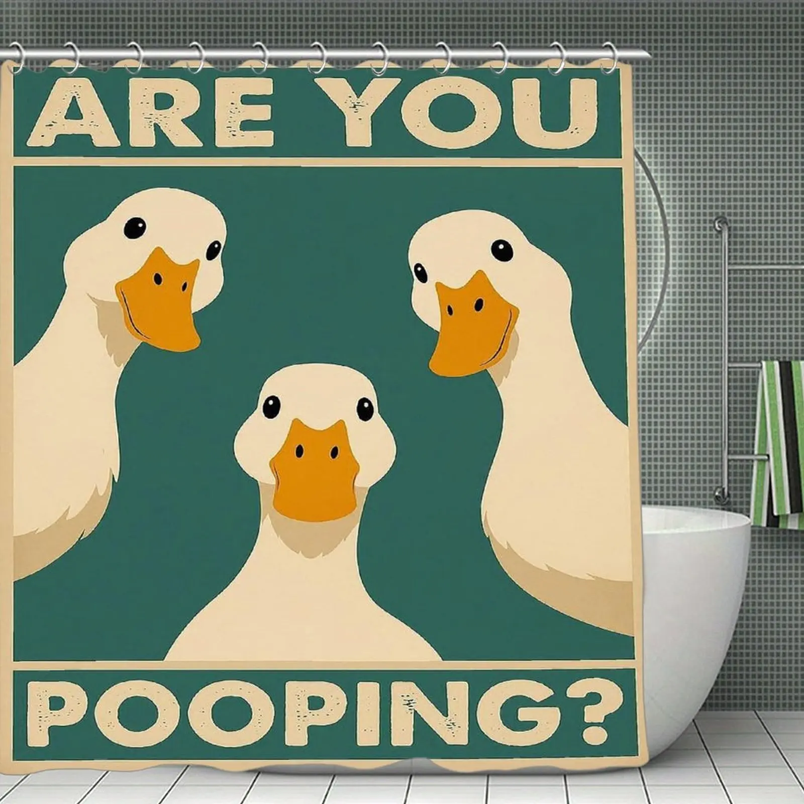 72in Thick Polyester Duck Fabric Shower Curtain - Funny 'Are You Pooping?' Print, Decorative Animals & Letter Design, Waterproof, Washable, Lightweight, Easy C-Hook Installation, RV & Home Bathroom Room Accessories