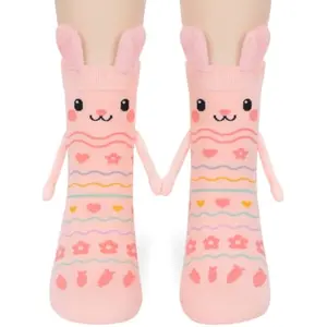 Easter Bunny Socks with Magnetic Holding Hands, Crazy Socks for Kids Women, Funny Gifts for Easter Basket Stuffers