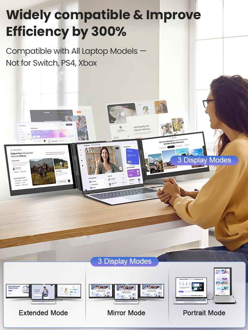 【WeeklyDeals】Cevaton One Cable Laptop Screen Extender, 15.6” Ultra-Slim Dual Portable Monitor, 1080P FHD IPS Display, USB-C/USB-A Connection, Travel Monitor for 13–17.3" Laptops, MacOS/Windows/Android