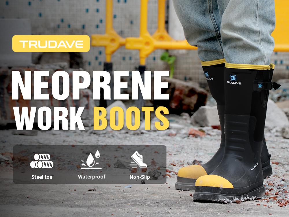 【With steel toe】TruDave Work Boots for Men with Steel Toe & Shank, Waterproof Anti Slip Rain Boots, 6mm Neoprene Outdoor Hunting Boot, Comfortable Walking Shoes Black Boy #TiktokShopBlackFriday