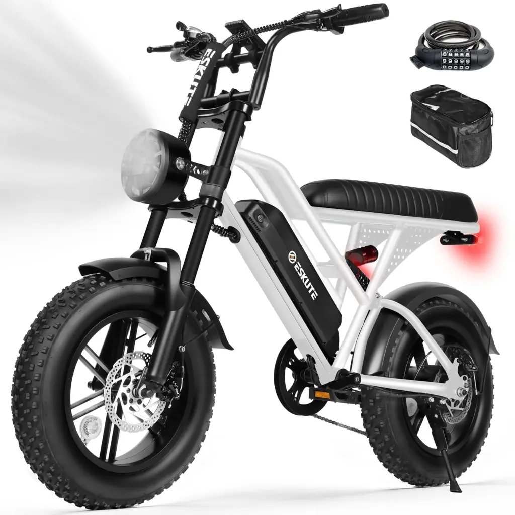 ESKUTE V100 E-Bike for Adults, 16" All-Terrain Fat Tire Electric Bicycle, Dual Suspension with 1500W Peak Motor, 48V 13Ah Long Range Battery, 28 MPH Speed for Commuting & Camping, Dual Suspension Ebike,camping essentials tiktokshopbacktoschool