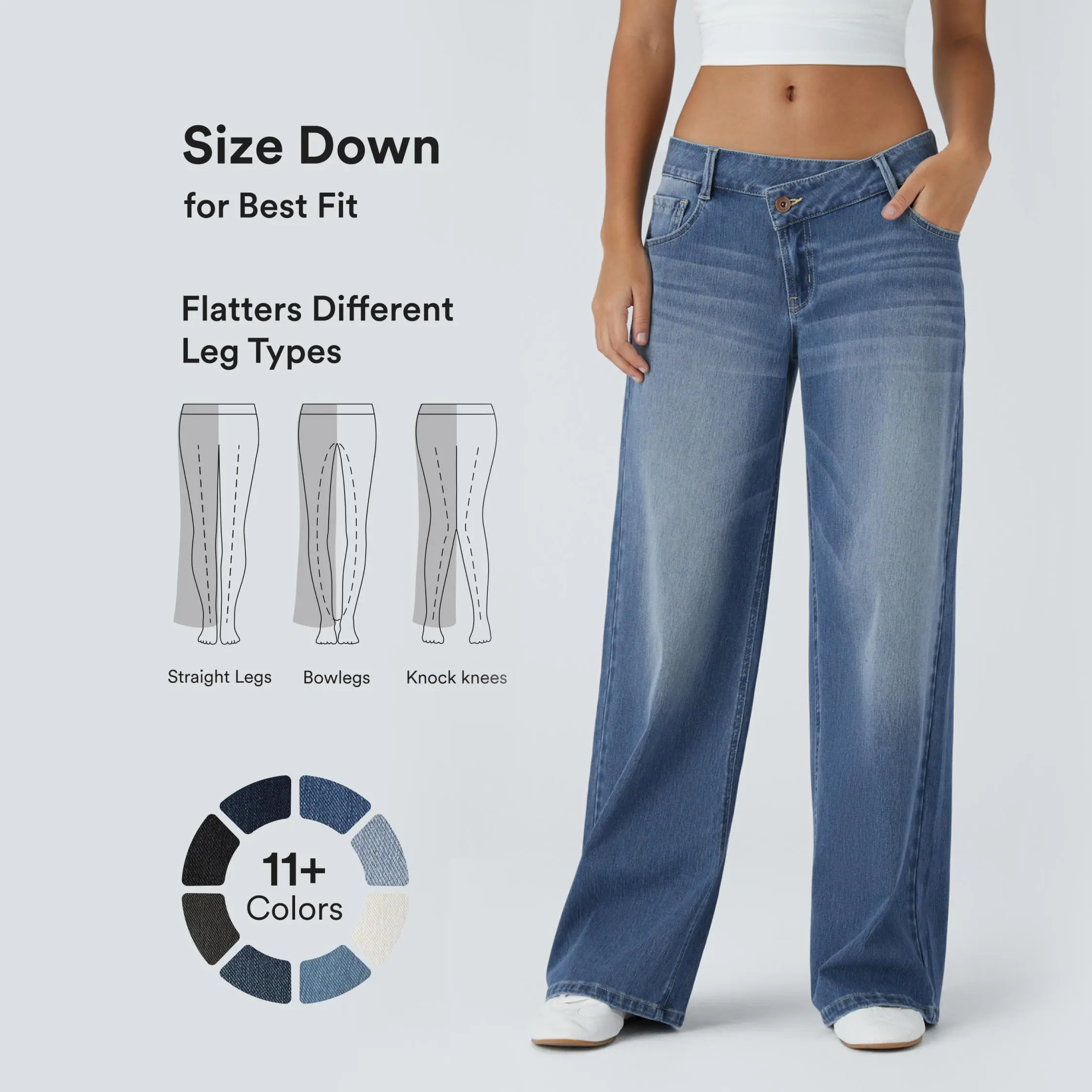 Halara Flex Asymmetric Low Rise Zipper Pockets Baggy Wide Leg