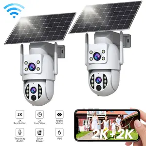 【JOOAN 2K 3MP WiFi Wireless Solar Dual Lens Outdoor 360° PTZ Dual Screen Security Camera】Outdoor/Indoor IP66 Waterproof, Color Night Vision, PIR Human Detection, Two-Way Talk, Auto Tracking, Siren Alarm, SD/Cloud Storage (Optional), Alexa Compatible
