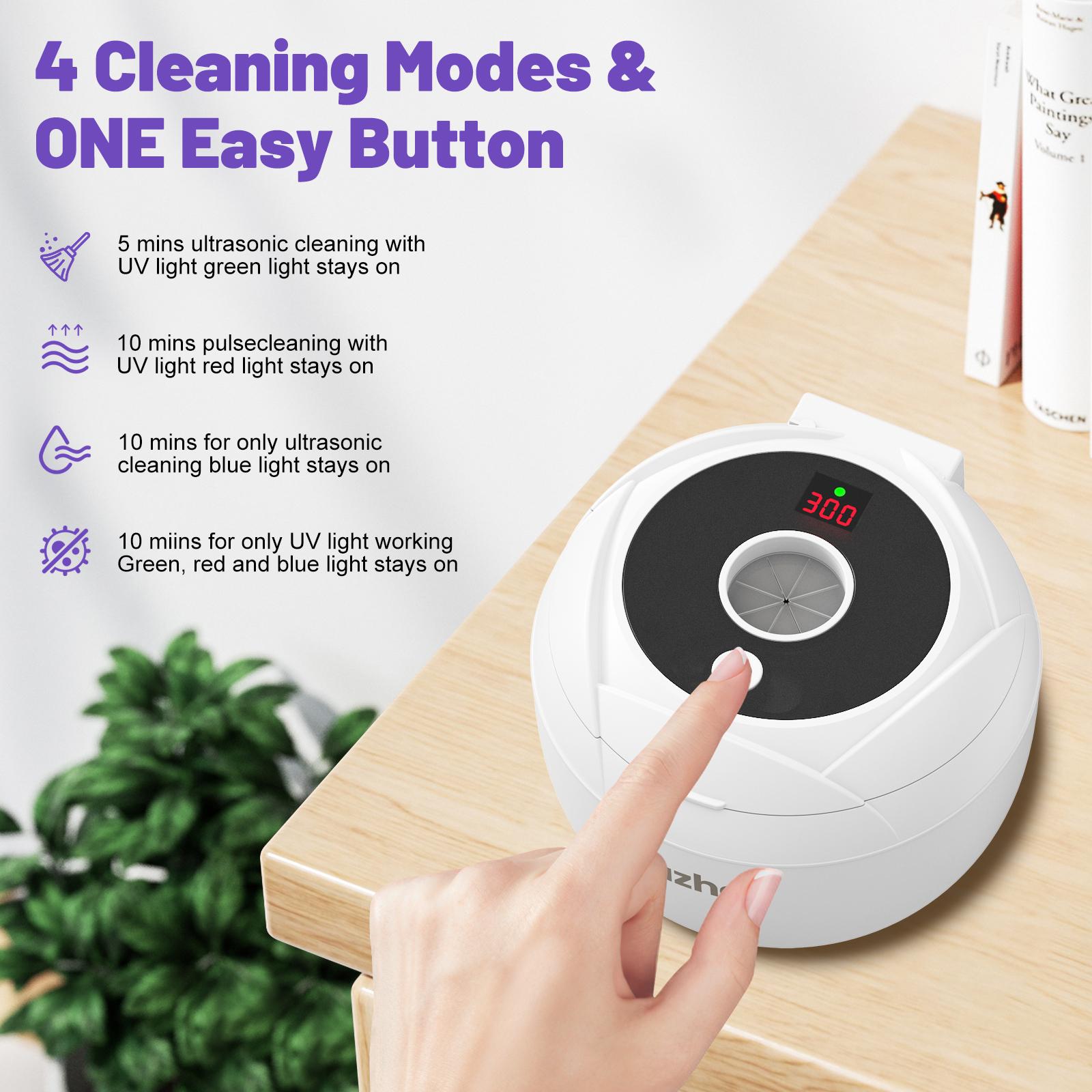 Wazhel Ultrasonic Cleaner for Retainer with UV Light – 45kHz Cleaning Machine for Dentures, Night Guards, Aligners, Toothbrush Heads, Jewelry, Pacifiers & Makeup Brushes – 4 Modes, Digital Timer&200ml Tank
