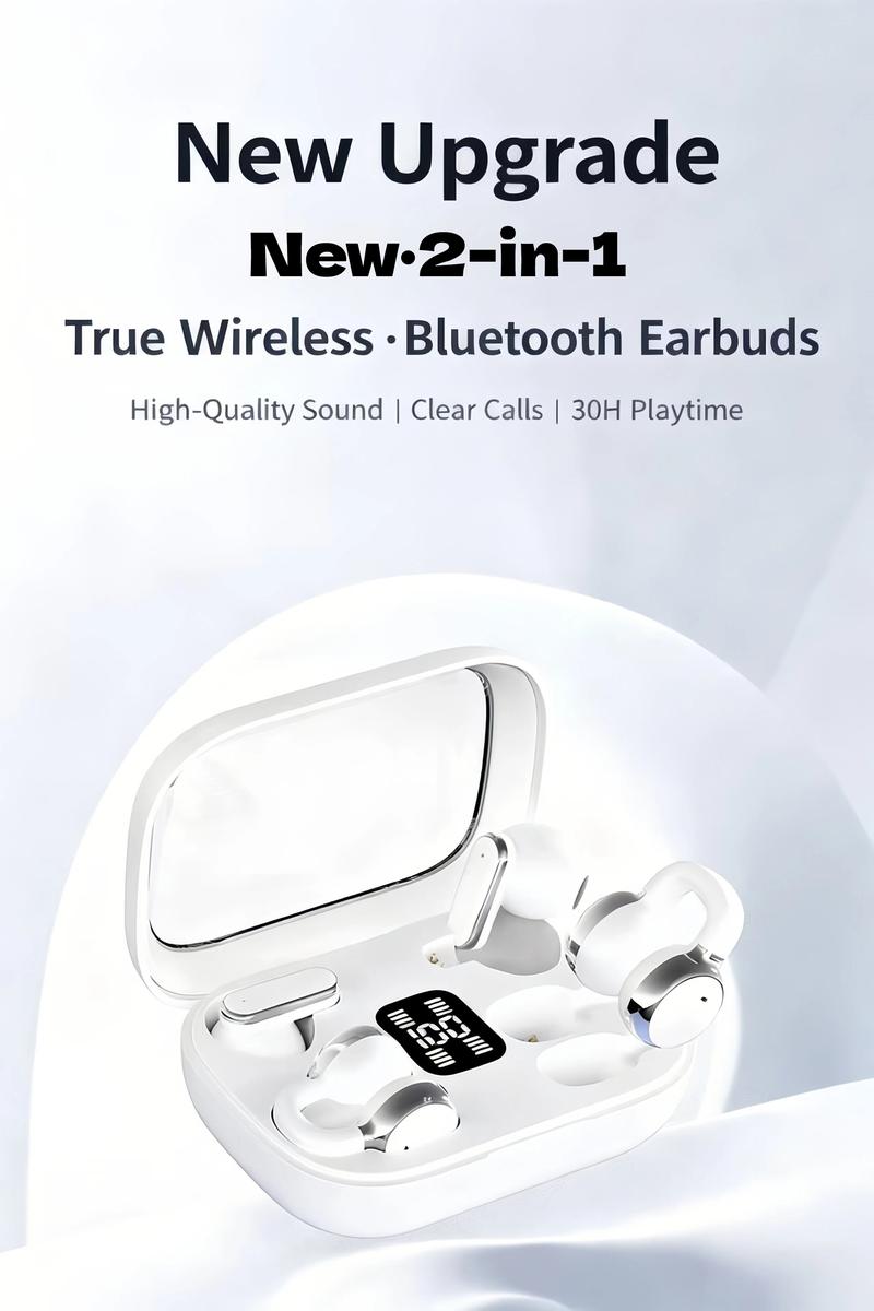 Fluffdrip Q10 2026 Wireless Earbuds 2 Pairs Clip-On Sleep TWS Couples Fashion Mini Headset Music Gaming Deep BassClip-on Sleep earbuds Stereo HD Calling  for Android iPhone Sports Earpieces tiny size invisible earbuds 2-in-1 wireless bluetooth twins
