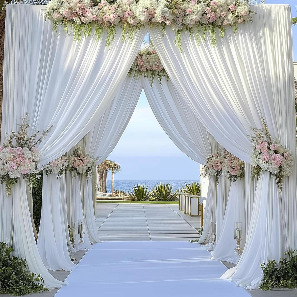 3 Set 10FTx7FT White Wrinkle-Free Wedding Backdrop Curtain -Silky Washable White Polyester Drapes for Baby Showers Birthday Parties Photography Wedding Receptions-6 Panels 5FTx7FT