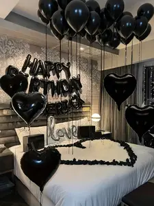 38pcs Black Happy Birthday Balloon Kit, 16in Letter Foil Balloons + Latex & Heart Balloons, Connected Love Balloons, Black Theme Party Decor for Men Women Birthday Celebration, Photo Booth Backdrop Set