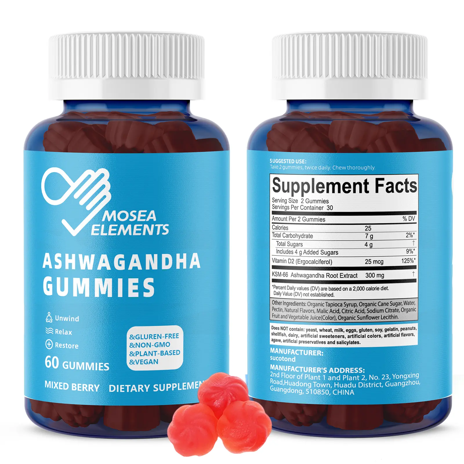 Warning of selling out！Ashwagandha Gummies – Stress relief & sleep support with Ashwagandha & Vitamin D2 (60 gummies) Supplement Mixed Berry Healthcare Vegan Fitness apple cider vinegar
