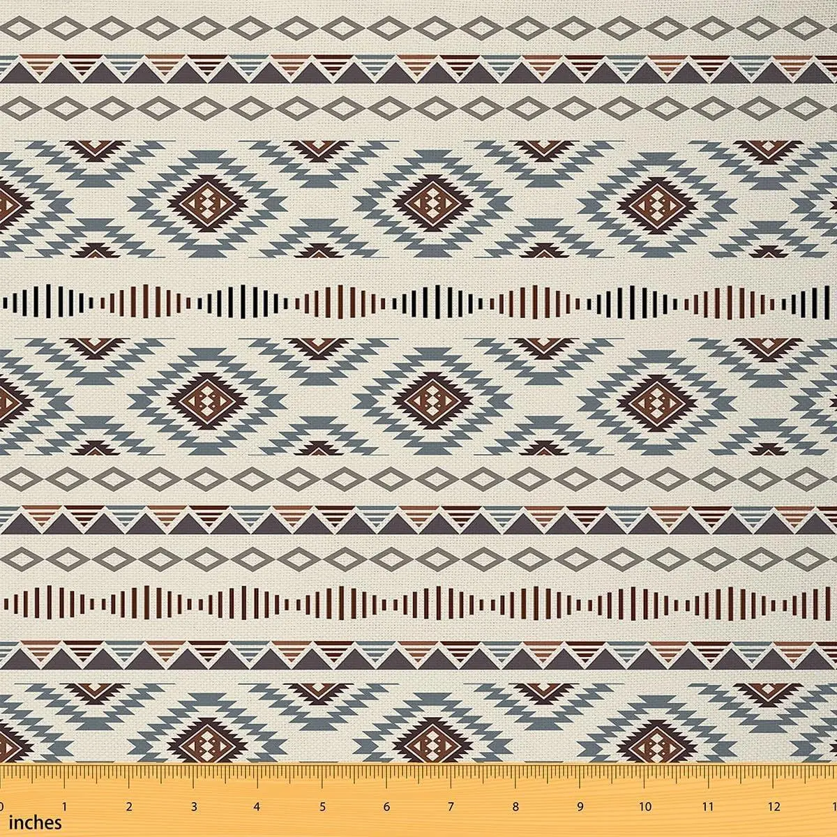 Feelyou Exotic Boho Aztec Checkers Polyester Fabric by the Yard - Non-Stretch, Soft, Gray Beige Waterproof Textile for Home Décor, Crafts & Sewing Supplies