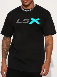 LSX Logo Print American Streetwear Brand Design Graffiti Letter T-Shirt, Polyester, Crew Neck, Slight Stretch, Casual Style, Regular Fit, Summer Wear, for Me