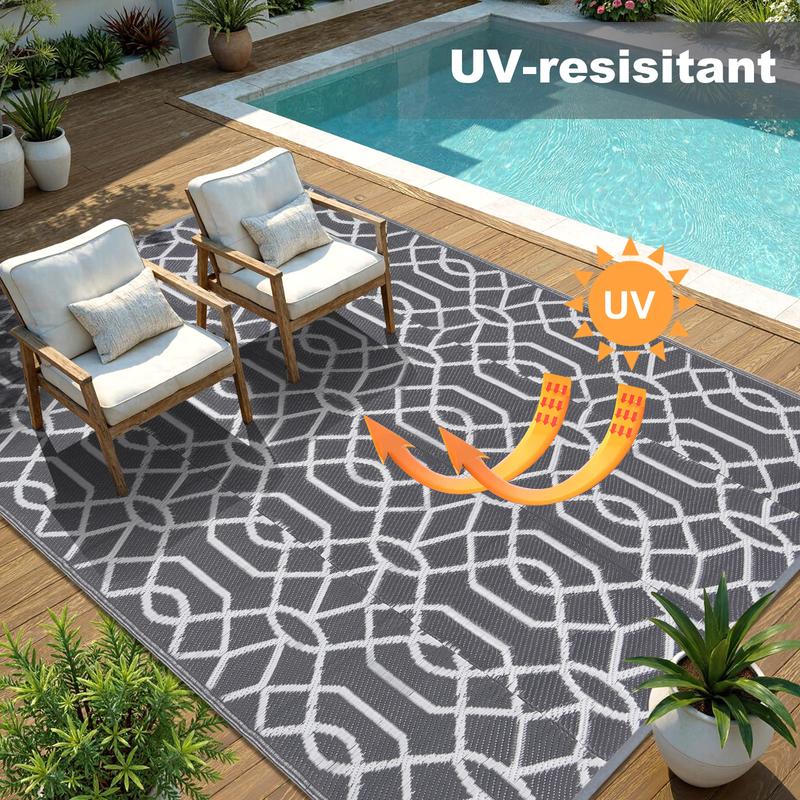 LOKHOM Outdoor Reversible Camping Area Rug 9x12 Plastic Straw RV Mat Recyclable Materials Large for Camping RV Balcony Backyard Picnic Mat Beach Patio Picnic