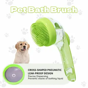 2-in-1 Pet Bath Brush with Shampoo Dispenser, Soft Silicone Dog & Cat Grooming Brush