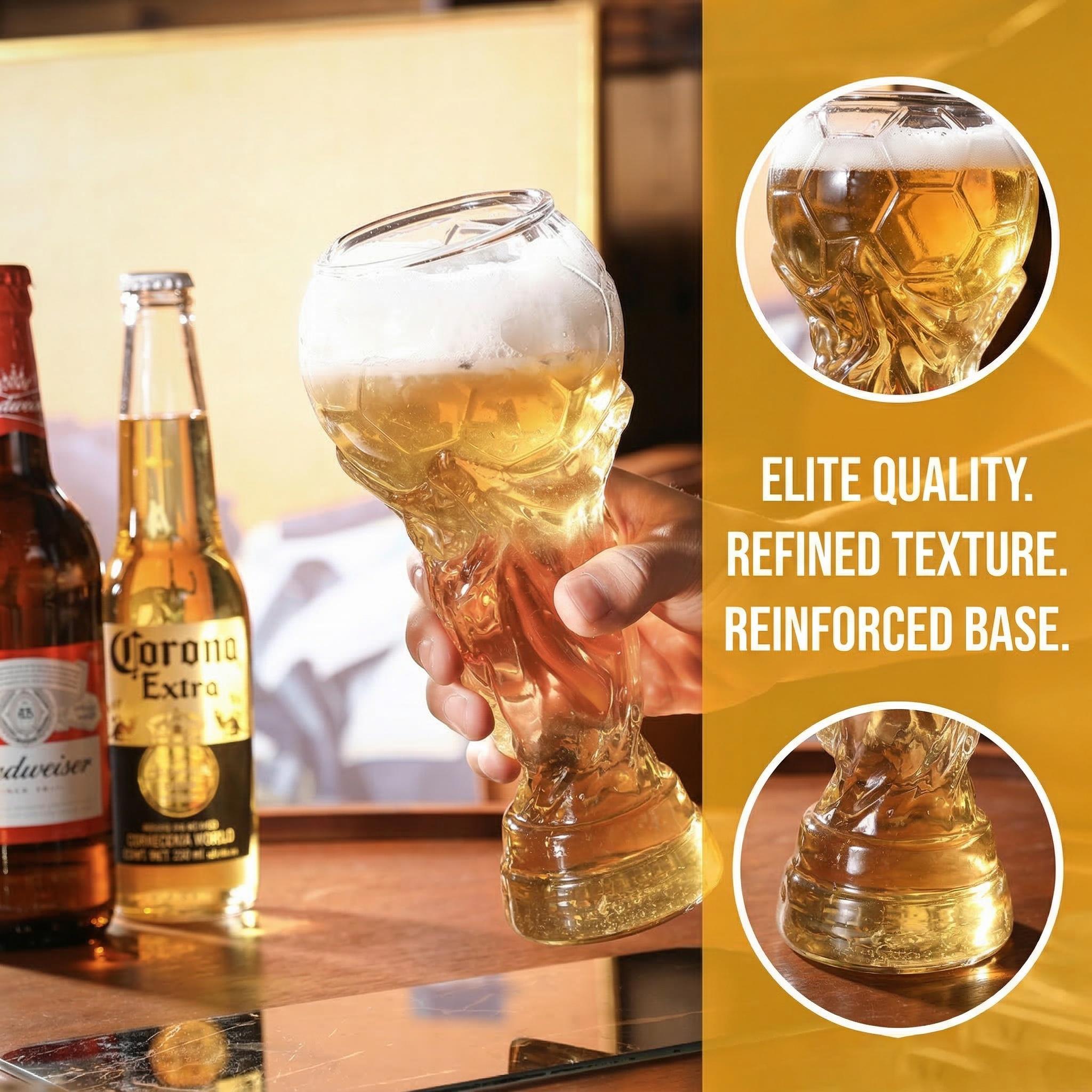2 Pack World Cup Trophy Beer Glasses, Large Hercules Cup Shaped Beer Mugs, Premium Clear Glassware Perfect for Soccer Viewing Parties, Home and Bar Use（440ml）