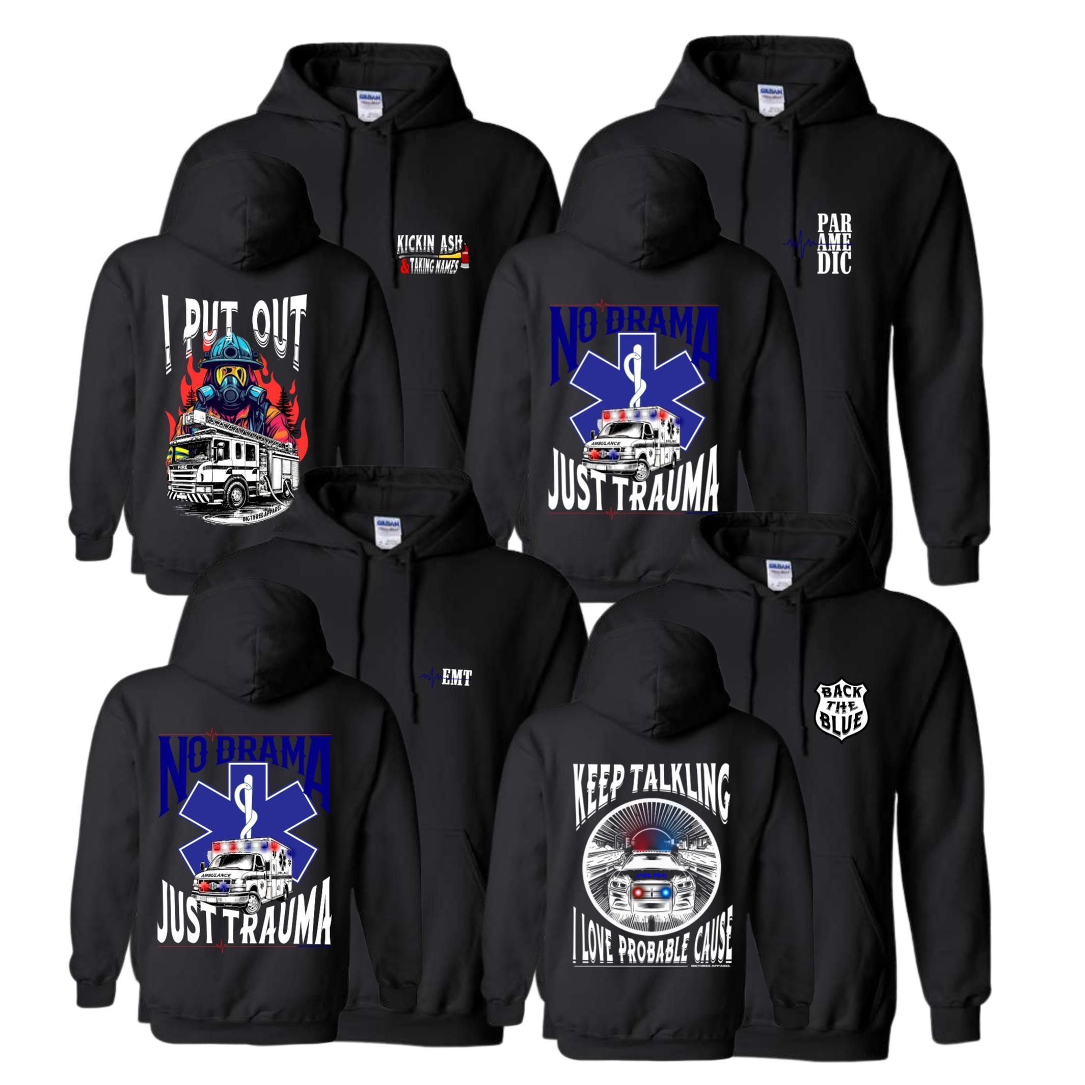 First Responder Hoodie - Comfortable Casual Cotton - Unisex - Long Sleeves - Designed for Police, EMS, Firefighters & Corrections Fit Womenswear, menswear - hooded sweatshirt Pullover Fitted