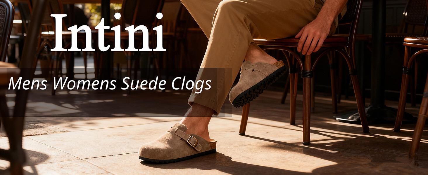 Men's Women's Adjustable Buckle Potato Shoes Suede Clogs Mens Leather Mules Cork Footbed Sandals SpringStatements