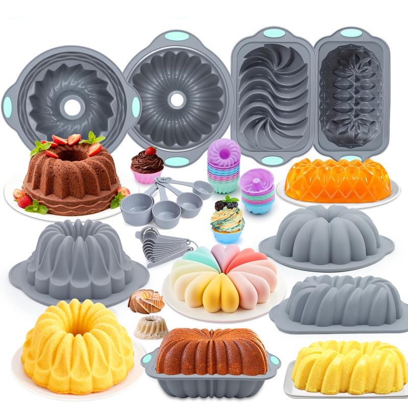 nonstick pan To encounter 66/45/21 Pieces Silicone Baking Set 7 Cups Tubular Cups 45 Mini Loaf Pans for Banana Bread Sandwiches Pound Cakes Meatloaf Mousses Jellies Chocolates Christmas Gift