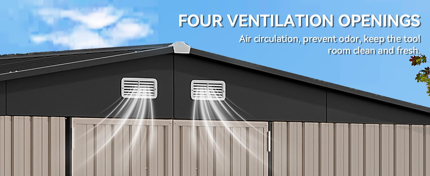 Aoxun 10 x 12FT Outdoor Storage Shed with Double Hinged Large Door & Lockable Door Brown Metal Sheds for Garden Backyard Patio