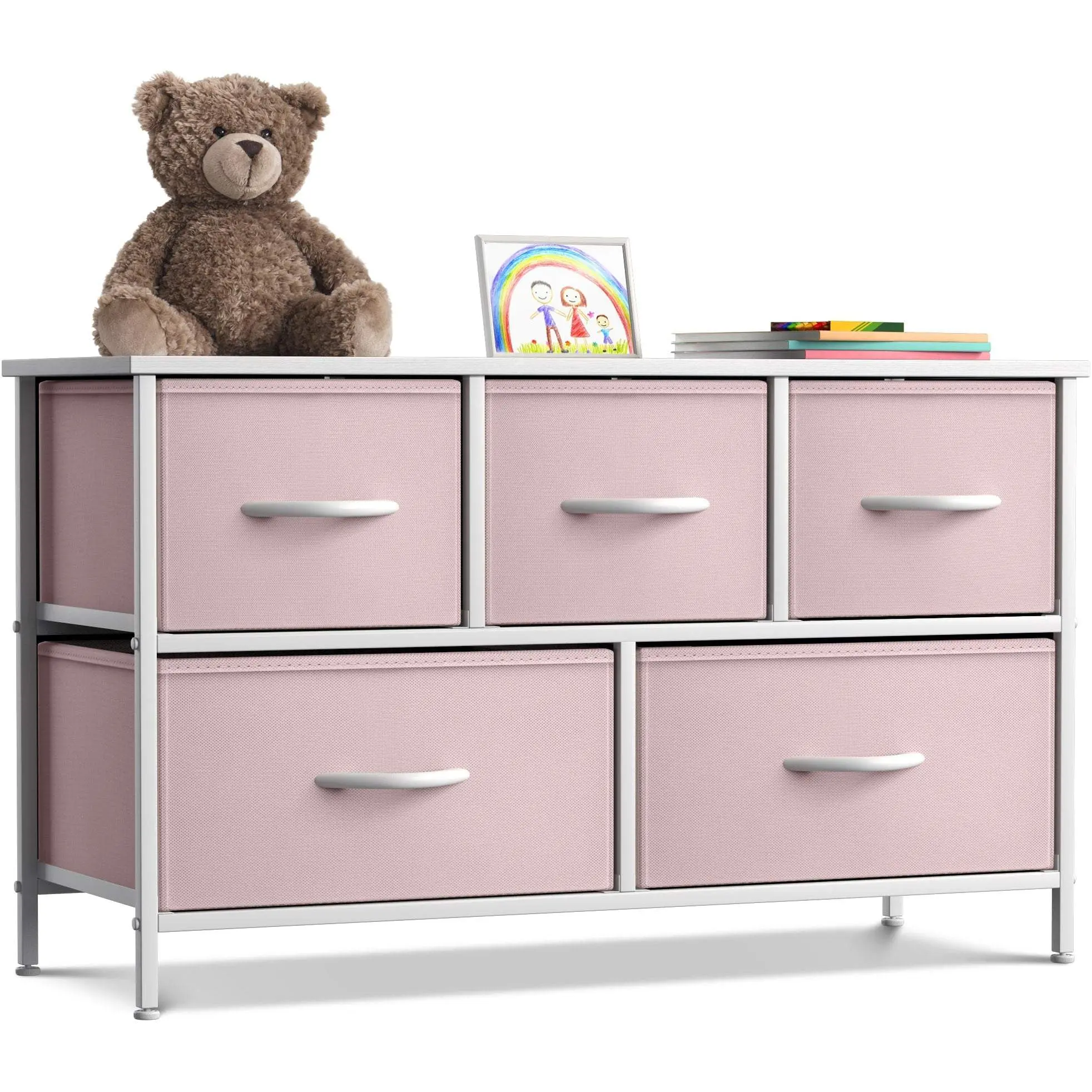 Sorbus 5-Drawer Fabric Drawer Dresser Cabinet - Sturdy Indoor Furniture, Lightweight Design, Pastel Colors for Nursery, Playroom