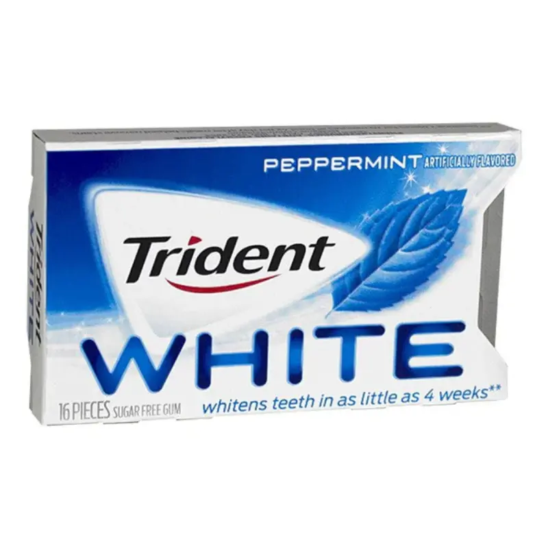 Trident White Peppermint Sugar-Free Fat-Free Chewing Gum - 2 Compact Fresh Breath Pocket Pack Snacks, 16 Pieces, Suitable for All Ages