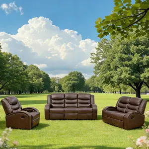 A AINEHEOM Brown Faux Synthetic Leather 3-Piece Couch Living Room Sofa Set Industrial Design Modern Seating Solution