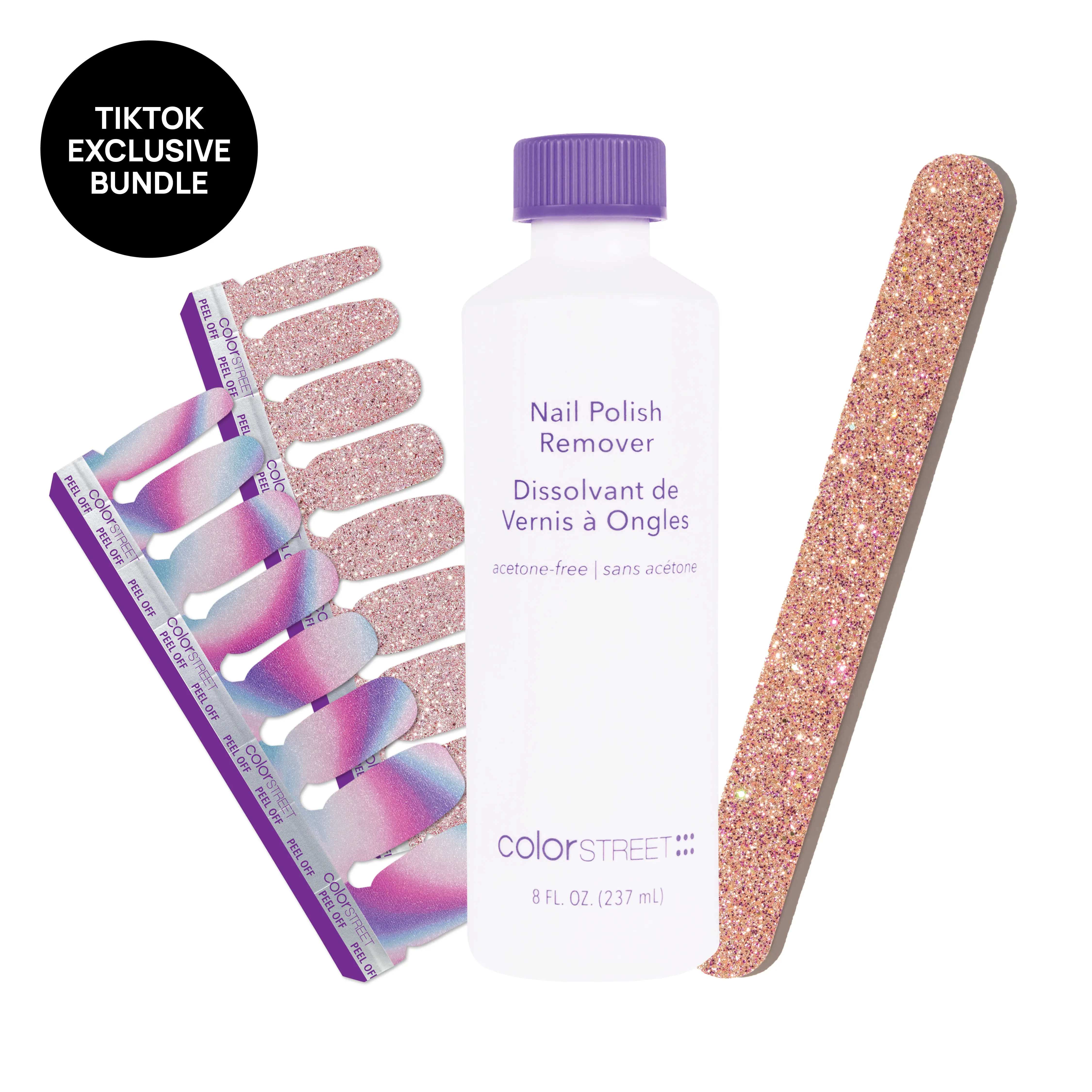 Color Street Nail Art Kit - Manicure Bundle with 2 Glitter Nail Polish Strip Sets, Wander Luster & Social Butterfly, Includes Remover & File, Glitter Nails