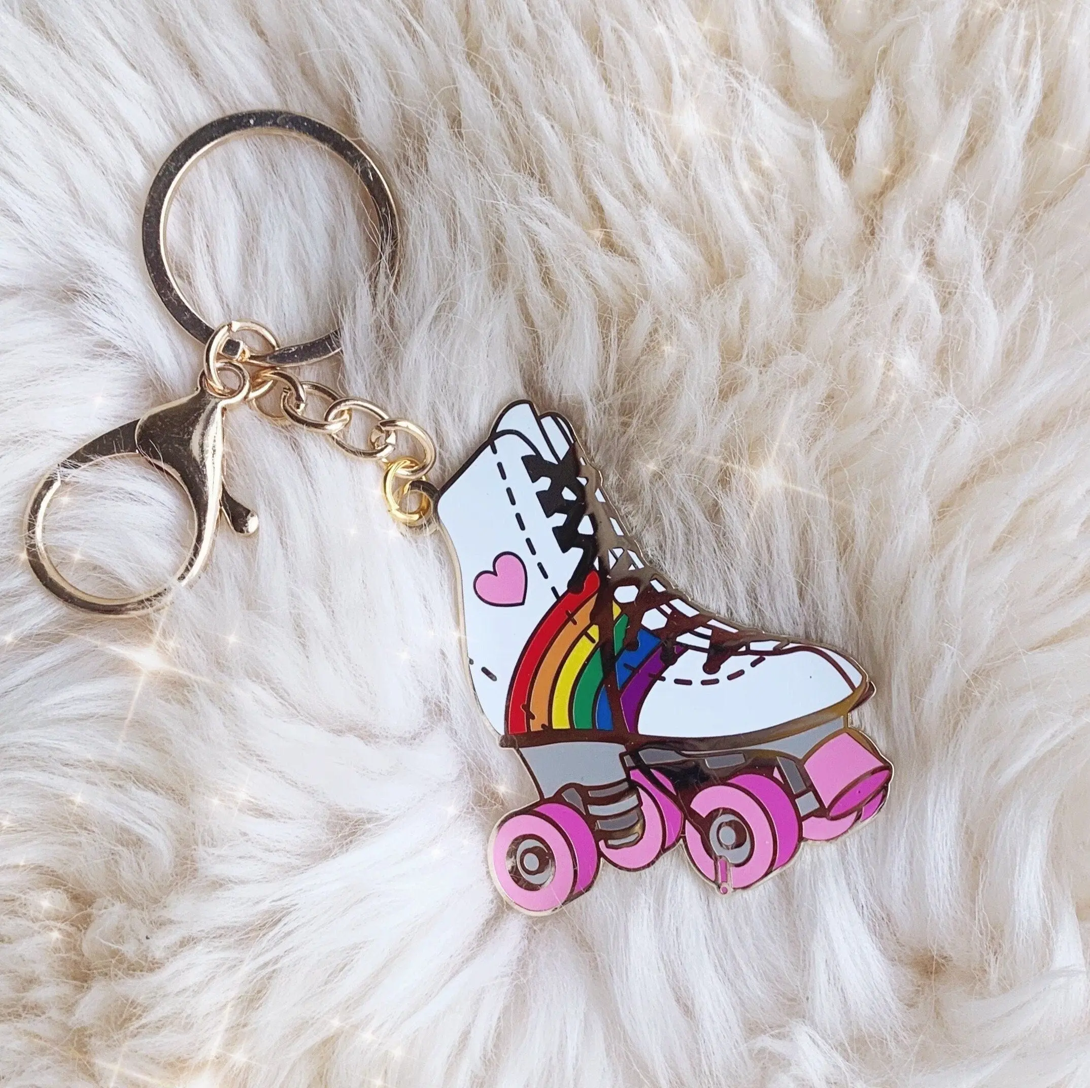 Roller Skate Enamel Keychain, Rainbow