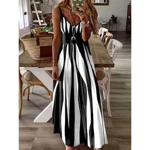 Geo Print V Neck Dress, Casual Spaghetti Strap Sleeveless Dress, Women's Clothing