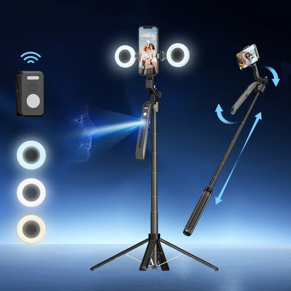 FUNSNAP AI Tracking face and body tracking Tripod for smartphone with Remote, Extendable 360° Rotation Selfie Stick Tripod for Android Phones and iPhone, Gesture Control Phone and camera Tripod for YouTube, Vlog, Live Streaming, TIK Tok, gift