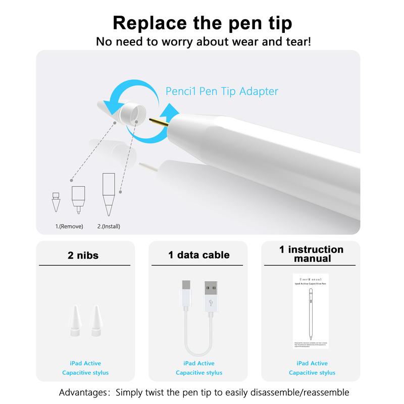 Stylus Pen for iPad/smartphone Fast Charge with Palm Rejection Tilt Sensitivity Active Touch Screen Pencil Compatible with iPad 6/7/8/9/10 Pro12.9&11 Air3/4/5 Mini5/6