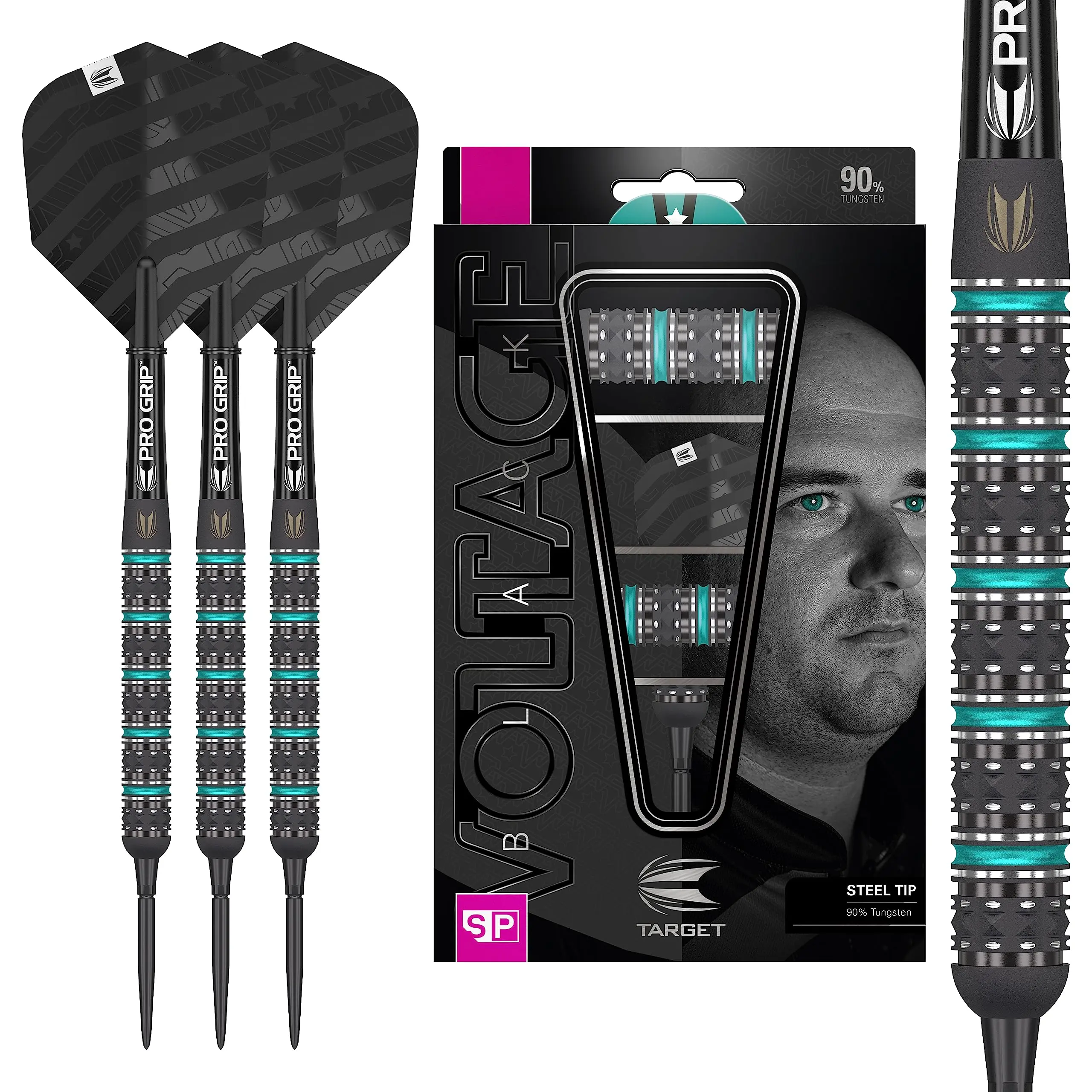 Target Darts Rob Cross Black Edition 22G Steel Tip Darts Set - 90% Tungsten Barrels, Precision Milled Grip, Swiss Point Technology, Darts Gear