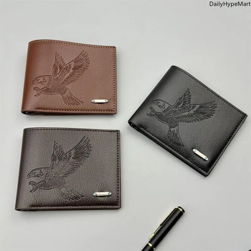 Men's 3-Pack Minimalist Bifold Slim Wallets - Eagle Pattern Soft Leather Card Holder, Coin Holder, Ideal Adult Gifts, Minimalist Bifold Wallet, Mens Wallet