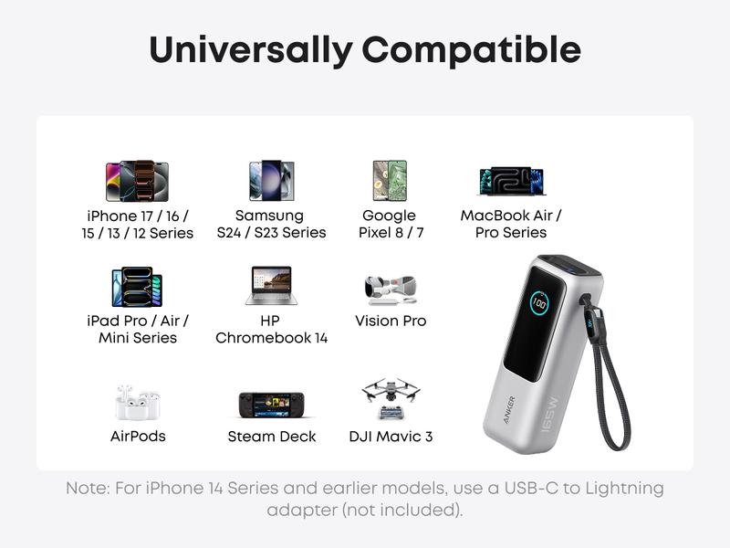 [Live Only] Anker 25,000mAh 165W Laptop Power Bank with Built-In and Retractable Cables for Travel and Work, Fast Charging for 4 Devices