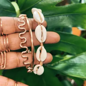 3 pure copper 8/10/12 gage bangle set cowrie shell