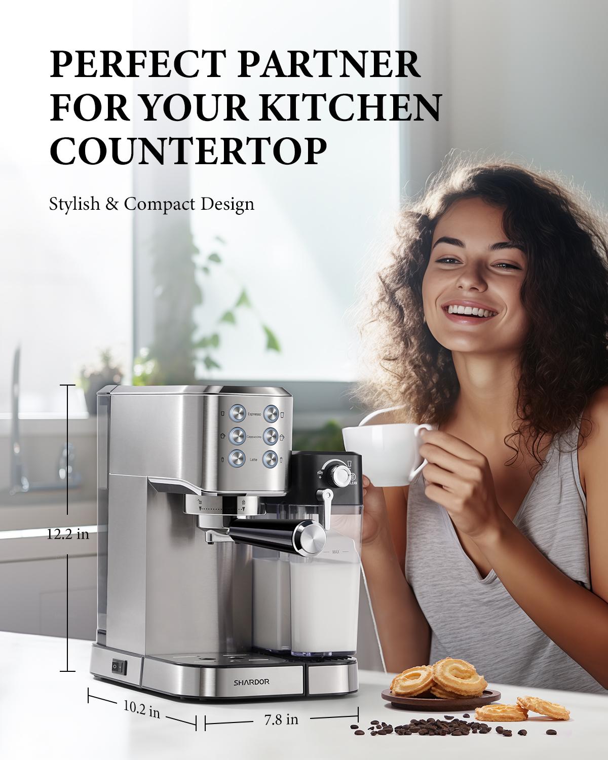 SHARDOR Espresso Coffee Machine Automatic Cappuccino Maker 20 Bar for Home, 6-in-1 Espresso Coffee Maker with Automatic Milk Frother for Cappuccino & Latte, 34 Oz Removable Water Tank, 1350W, Stainless Steel
