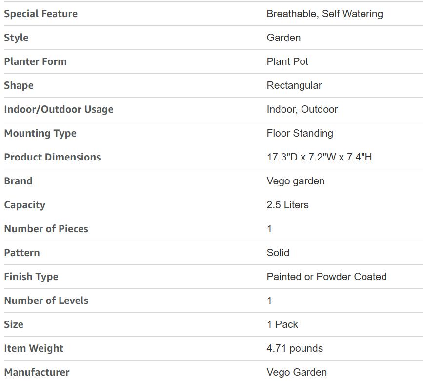 Vego Garden Herb Indoor Plant Box Self Watering Planters Pots with Trellis for Kitchen Window Sill or Countertop Plants Cage Modern & Breathable Design